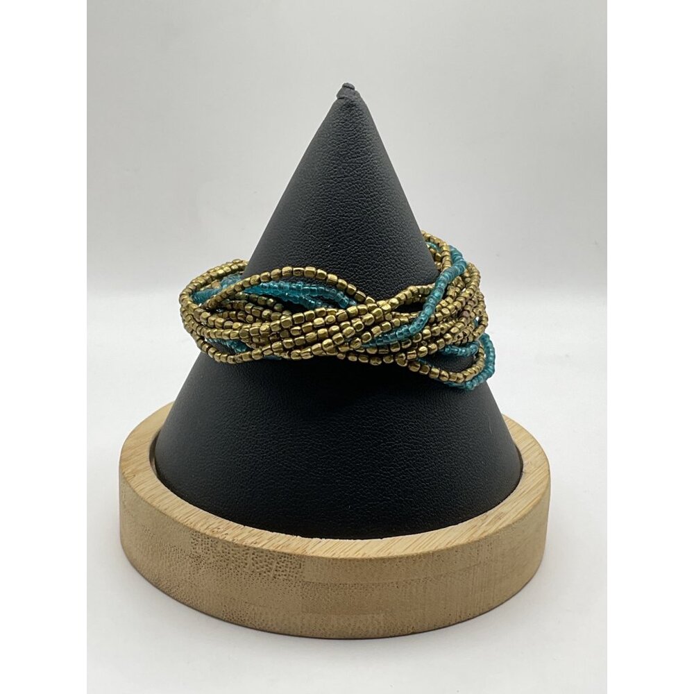 Beaded Multistrand Bracelet Gold Turquoise Magnetic Clasp